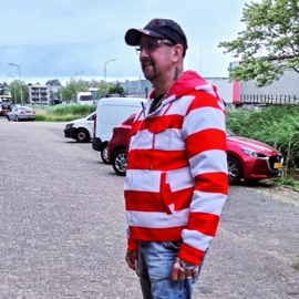 Prison Motorcycle Hooded Jacket - Red & White Stripes - Para Aramide