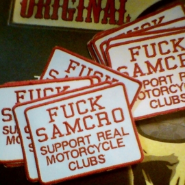 RED and WHITE PATCH- FUCK SAMCRO Support real motorcycle clubs