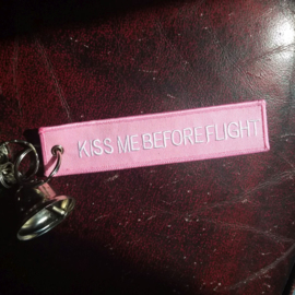 Embroided Keychain - Pink & White  - KISS ME BEFORE FLIGHT