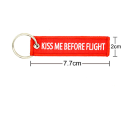 Embroided Keychain - Red & White - KISS ME BEFORE FLIGHT (small)