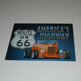 Large Metal Plate - Route 66 Highway Hot Rod