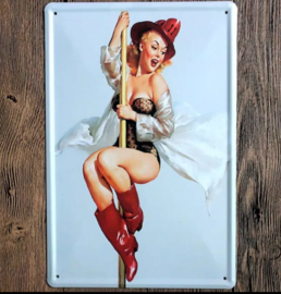 Pin-Up Metal Plate - Fire Department - Red Hat - Red Boots
