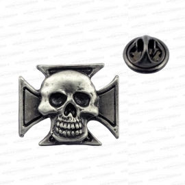 P103 - Pin - Biker Chopper Cross - Old Skool Skull