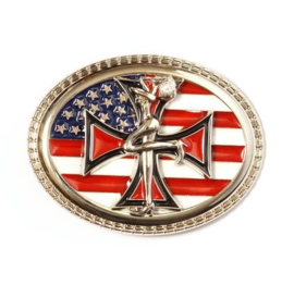 B102 - Belt Buckle - USA Flag - Maltese Cross - Pin Up Girl