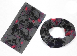 Skulls with black and red graphics on gray - NeckTube