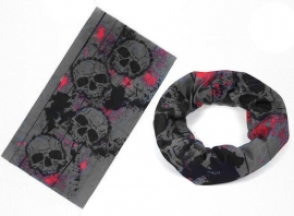 Grey/Red Skulls - Tube / Buff