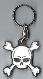 Metal Keychain - White Skull with Crossed Bones