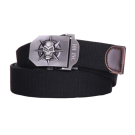 Military Buckle Belt - Skull & Star - Metal/Canvas - Black