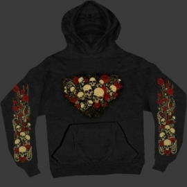 ROSE SKULL BOUQUET BLACK HOODIE - HOODED SWEATER