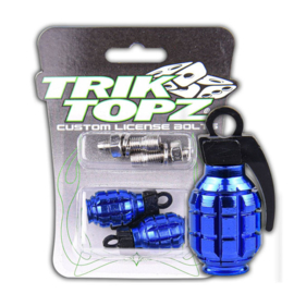 TRIK TOPZ, HAND GRENADE LICENSE PLATE MOUNTS. BLUE