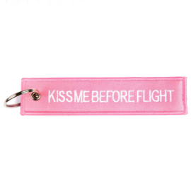 Embroided Keychain - Pink & White  - KISS ME BEFORE FLIGHT