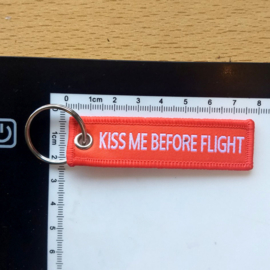 Embroided Keychain - Red & White - KISS ME BEFORE FLIGHT (small)