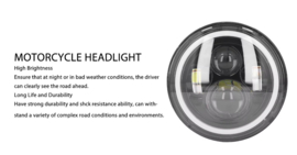 HD - 7" Motorcycle Cree LED - DARK - Headlight 7 Inch -  HALO