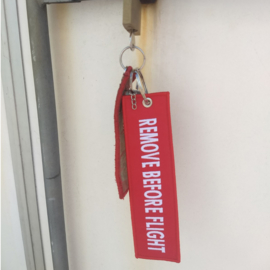 Bigger Embroided Keychain - Red & White - REMOVE BEFORE FLIGHT