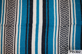 Mexican blanket -Blue White - with Brown leather holder