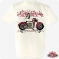 King Kerosin - Tattooed Pin up on Red Motorcycle - For Saints and Sinners - White T-shirt