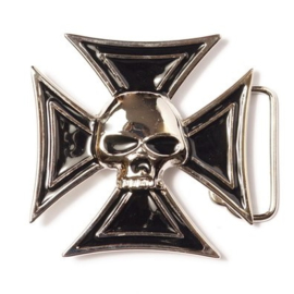 Belt Buckle - Biker - Skull & Black Cross