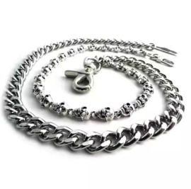 Amigaz Pewter Skull & Cut Leash Double Wallet Chain chrome