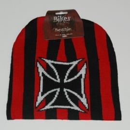 Beanie - Cross & Stripes - Red & Black