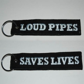 Embroided Keychain - Black & White - LOUD PIPES SAVES LIVES