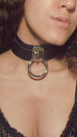 Skull Collar - Black Faux Leather & Ring
