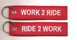 Keychain - Ride 2 Work - Work 2 Ride - Red & White