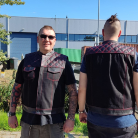 Red Diamond Stitching MC Vest - Leather - Denim - Paisley Lining