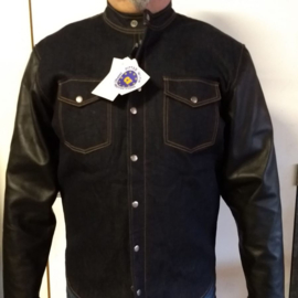 Leather sleeved KEVLAR & RAW Denim Biker Shirt