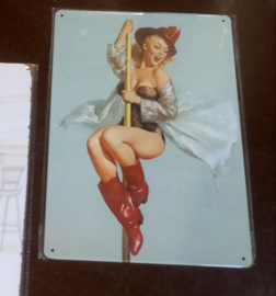 Pin-Up Metal Plate - Fire Department - Red Hat - Red Boots