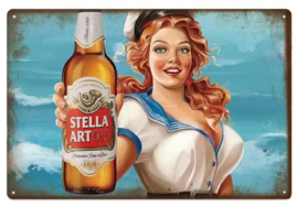 Saylor Pin-Up Metal Plate - Stella Artois Belgium Beer
