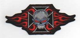 019 - Patch - Skull with Iron Cross and Flames - Biker Patch - Medium Size