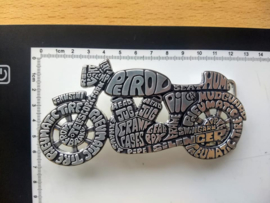 Belt Buckle - SILVER coated Metal Motorcycle - Naming each part