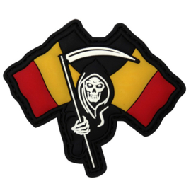 PVC & VELCRO PATCH - Grim Reaper with Belgian FLags - Belgium - België - la Belgique