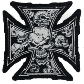 Large PATCH - Chopper sign / Maltese cross with WHITE skulls