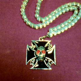 Biker neckchain - Chrome Skull and Black Cross