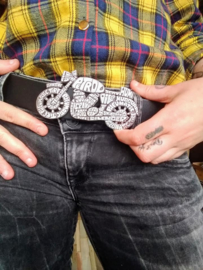 Belt Buckle - SILVER coated Metal Motorcycle - Naming each part