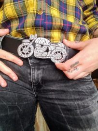 Belt Buckle - SILVER coated Metal Motorcycle - Naming each bodypart