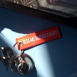 Embroided Keychain - Red & White - KISS ME BEFORE FLIGHT (small)