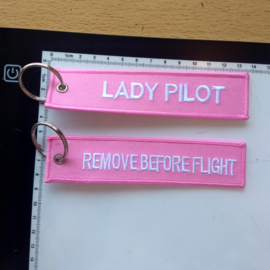Embroided Keychain - Pink & White  - LADY PILOT - REMOVE BEFORE FLIGHT