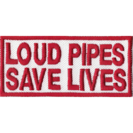 Patch Motard "Loud Pipes Save Lives" - Brodé, Thermocollant Ou à Coudre, 9.5x3.3 Cm