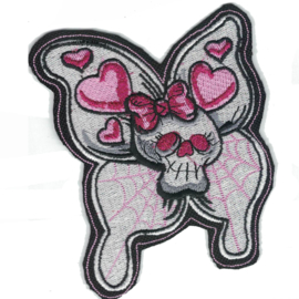 PATCH - PINK - Skull with Butterfly Wings - Hearts and Spider Webs