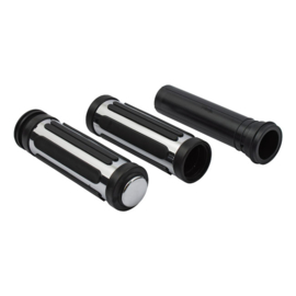 BADBOY handlebar grip set,  Chrome & Rubber - OEM CVO style