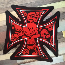 BackPatch - Maltese cross with RED SKULLS
