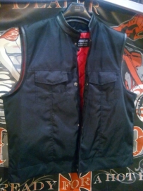 Black Cordura Vest - Cut Off - SOA - High Mandarin Leather Neck