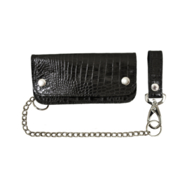 HEAVY BLACK ALLIGATOR LEATHER HAND-MADE BIKER WALLET WITH CHAIN - La Rosa