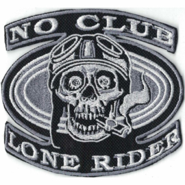 silver PATCH - NO CLUB - LONE RIDER - bikerskull with helmet and cigar