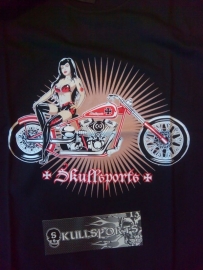 SkullSports (King Kerosin) - Pin up on Red Motorycle - SMALL Only -  T-Shirt