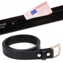 Leather Buckle Belt - with hidden money compartment