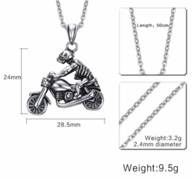 Skeleton Biker - Stainless Steel - hanger / ketting