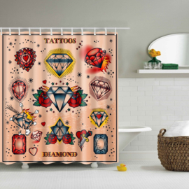 shower Curtain - Old Skool Tattoo 180x180cm - Free Rings incl.